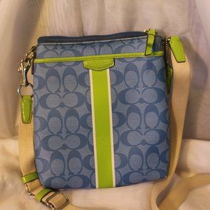 COACH Signature Stripe PVC Crossbody Bag Blue Green